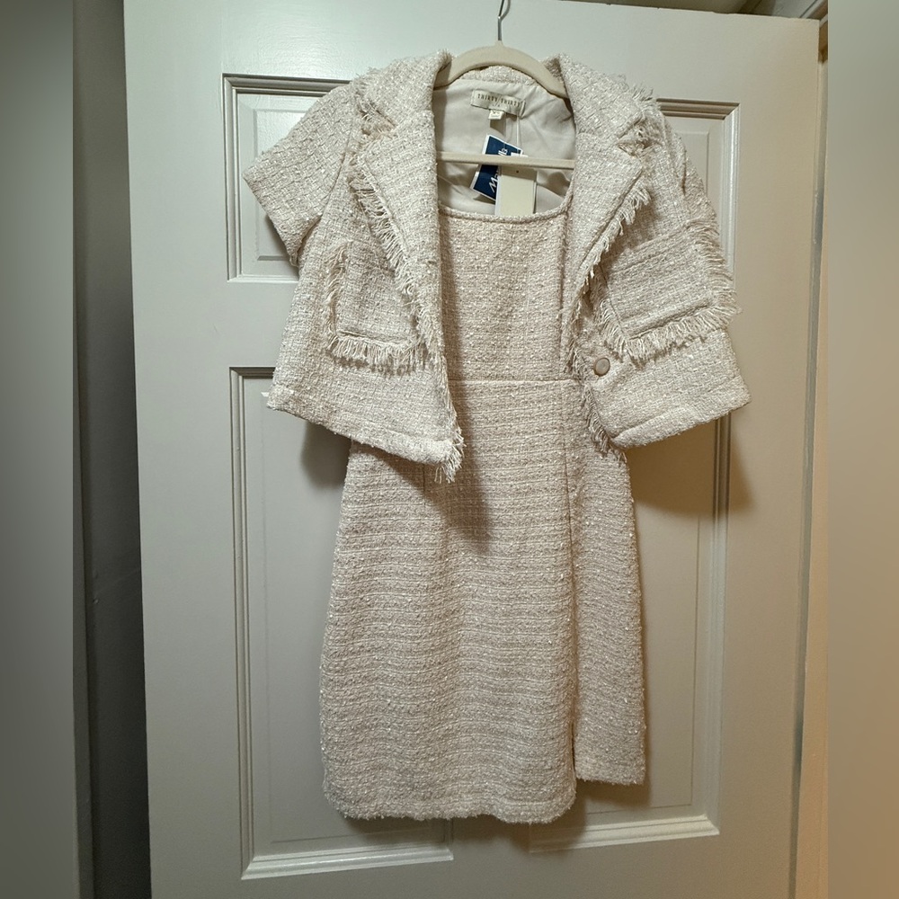 Marshalls Cream Tweed Mini Dress with Jacket